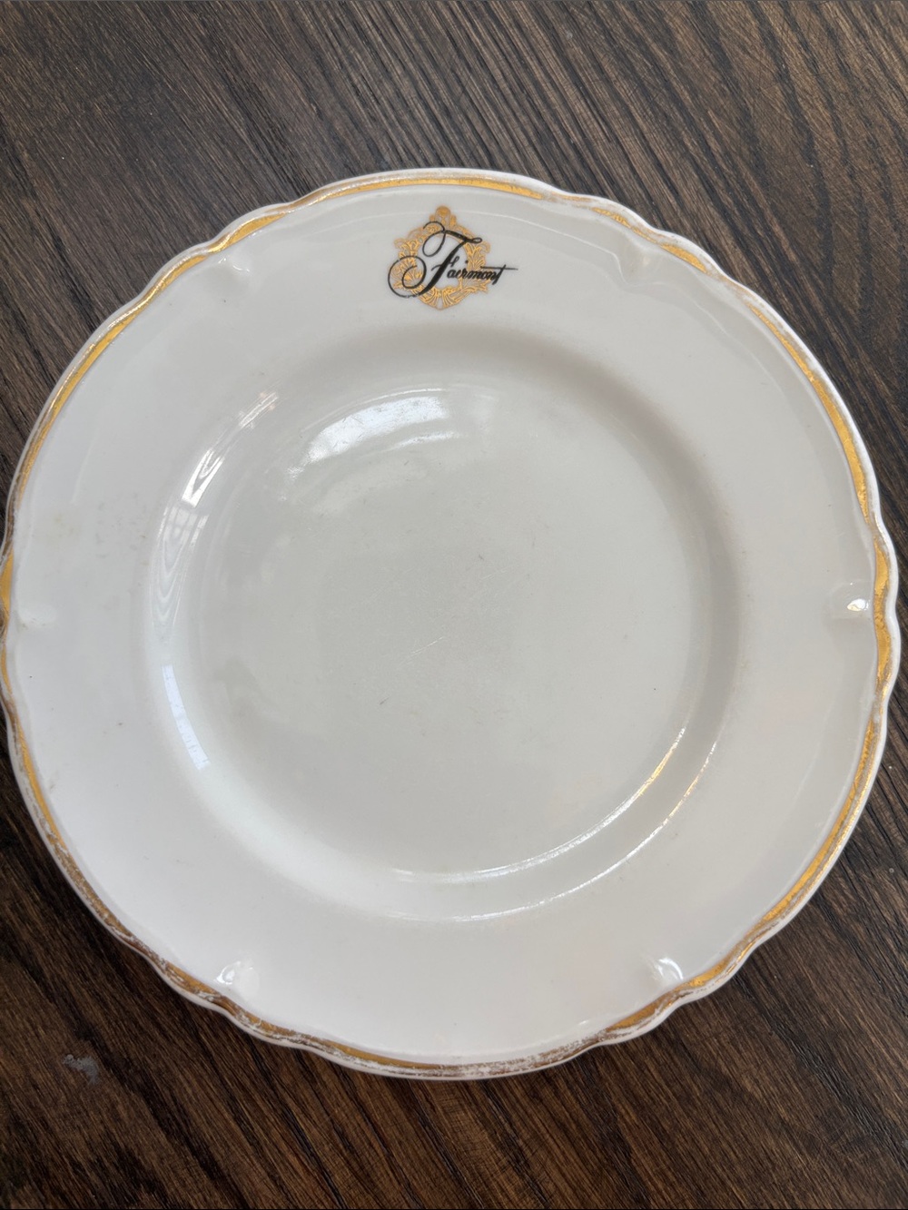 Vintage Shenango Fairmount plate, small, white w/ gold ruffle trim